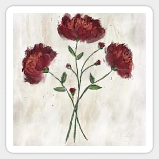 Red Flowers with buds on textured background in impressionist style Sticker